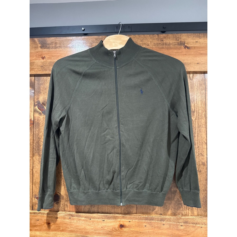 Polo Ralph Lauren Mens XXL Full Zip Cotton Sweater Olive Green Mock Neck Pony